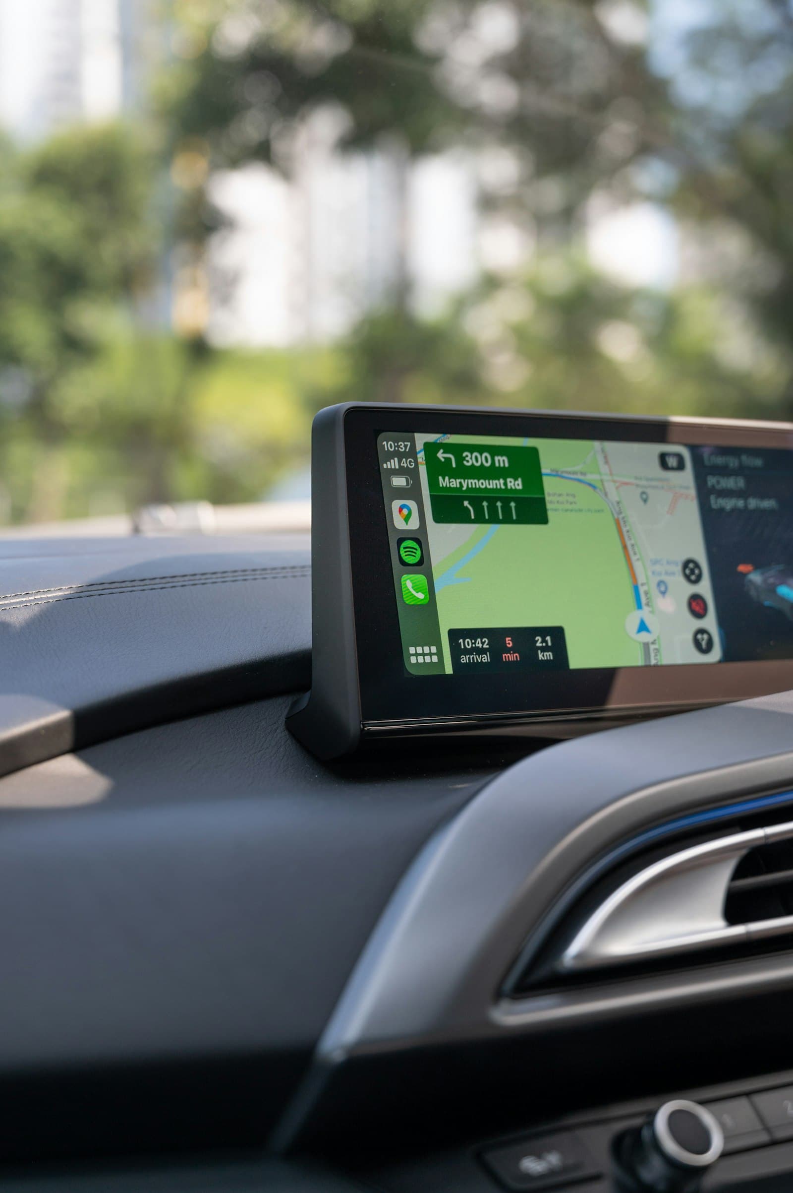 GPS monitor mounted on a car dashboard