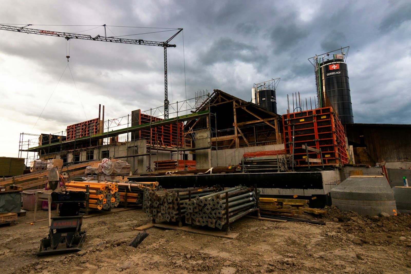 Construction site with a crane in the background