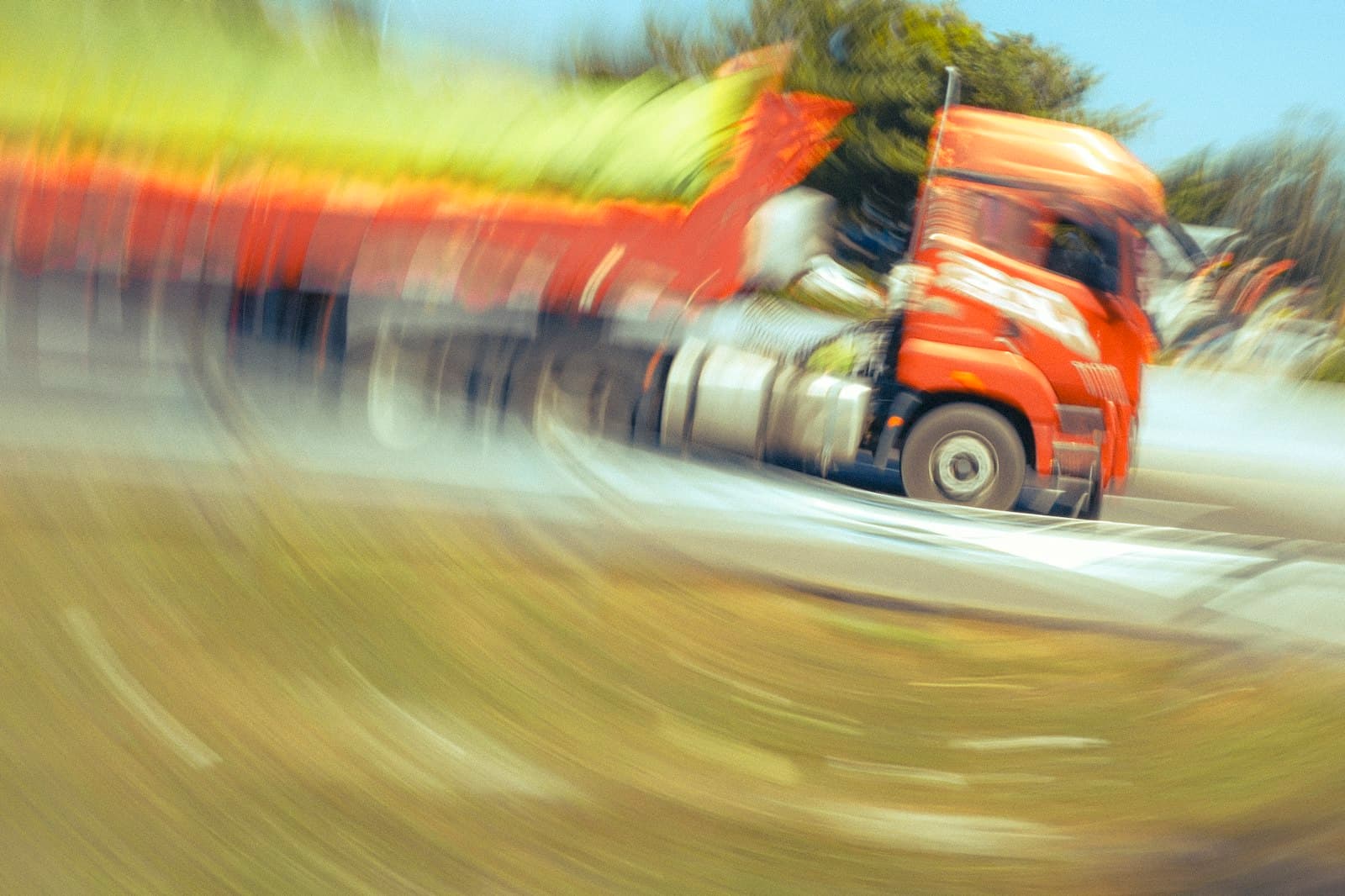 Semi-truck moving quickly with dynamic motion blur